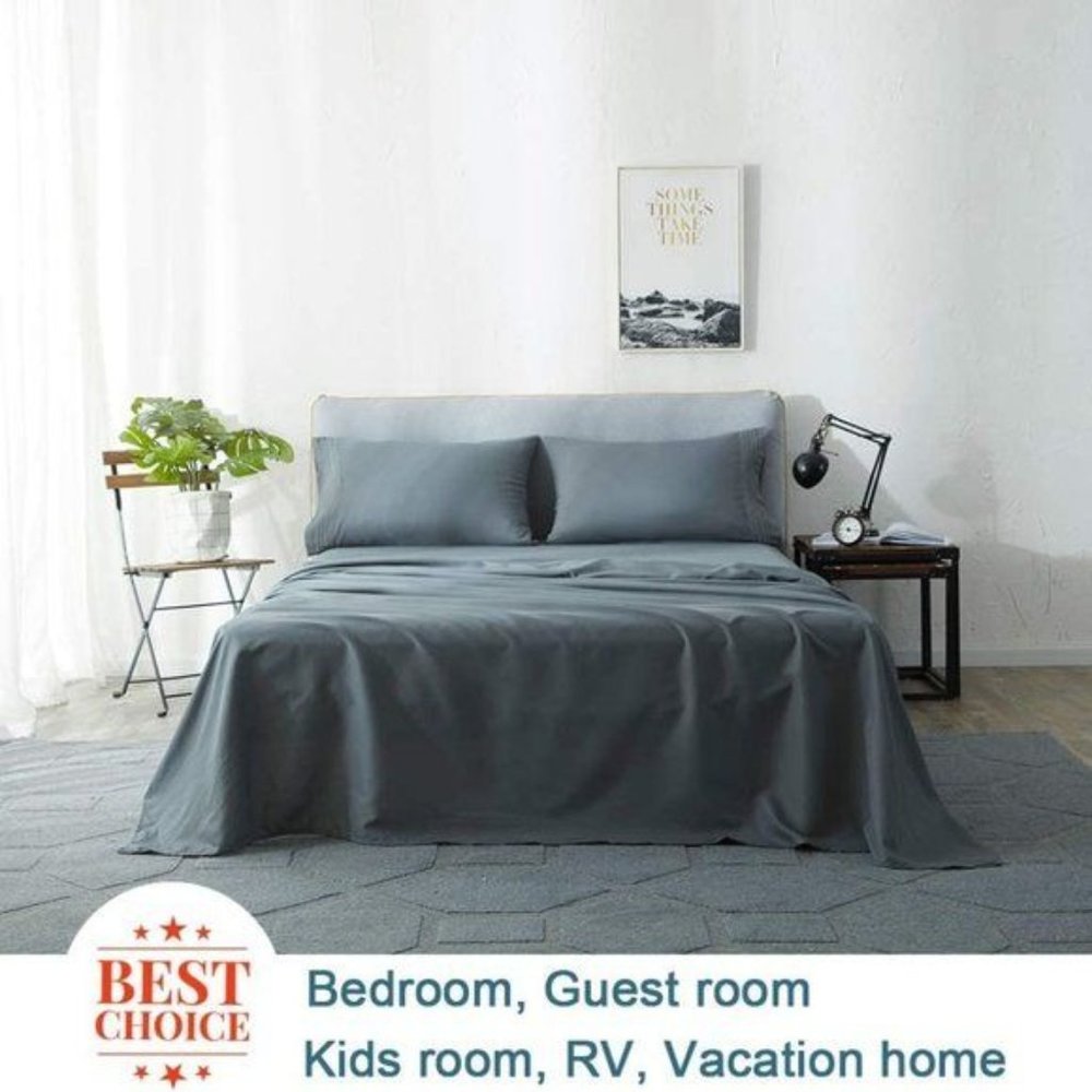 New King Size Dark Grey Microfiber Bed Sheets Set 4 Piece + Mattress Pad - Picture 4 of 7